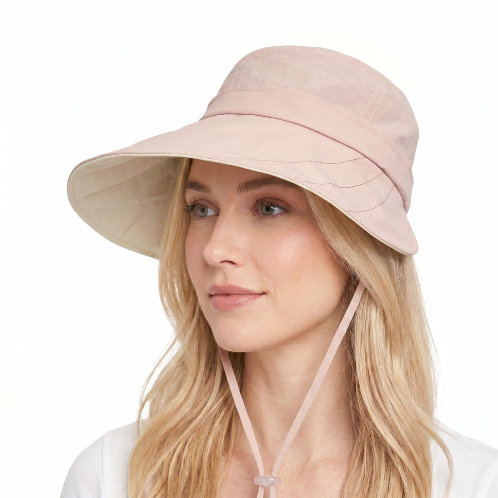 Wide Brim Bucket Sun Hat Adjustable Chin Strap UV Protection Packable Outdoor
