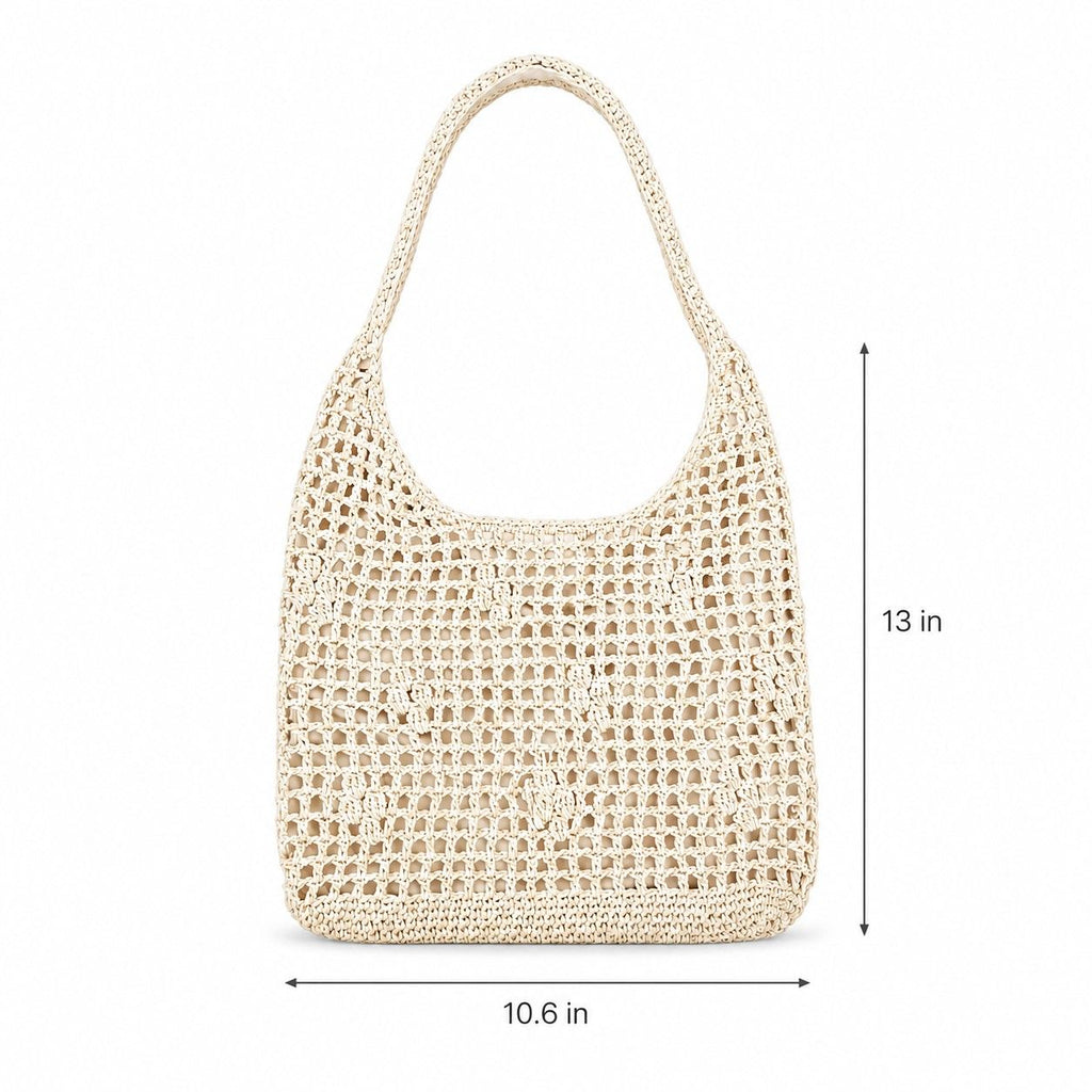 Open Weave Shoulder Bag with Magnetic Closure and Slouchy Woven Carryall Design