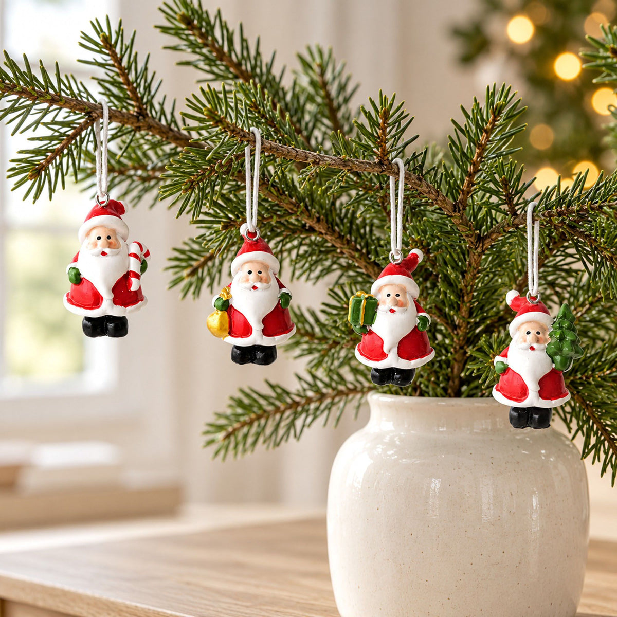 4ct Mini Resin Santa Christmas Tree Ornaments Assorted Holiday Decorations Gift