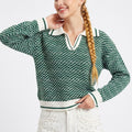 Geometric Knit Polo Collar Long Sleeve Sweater
