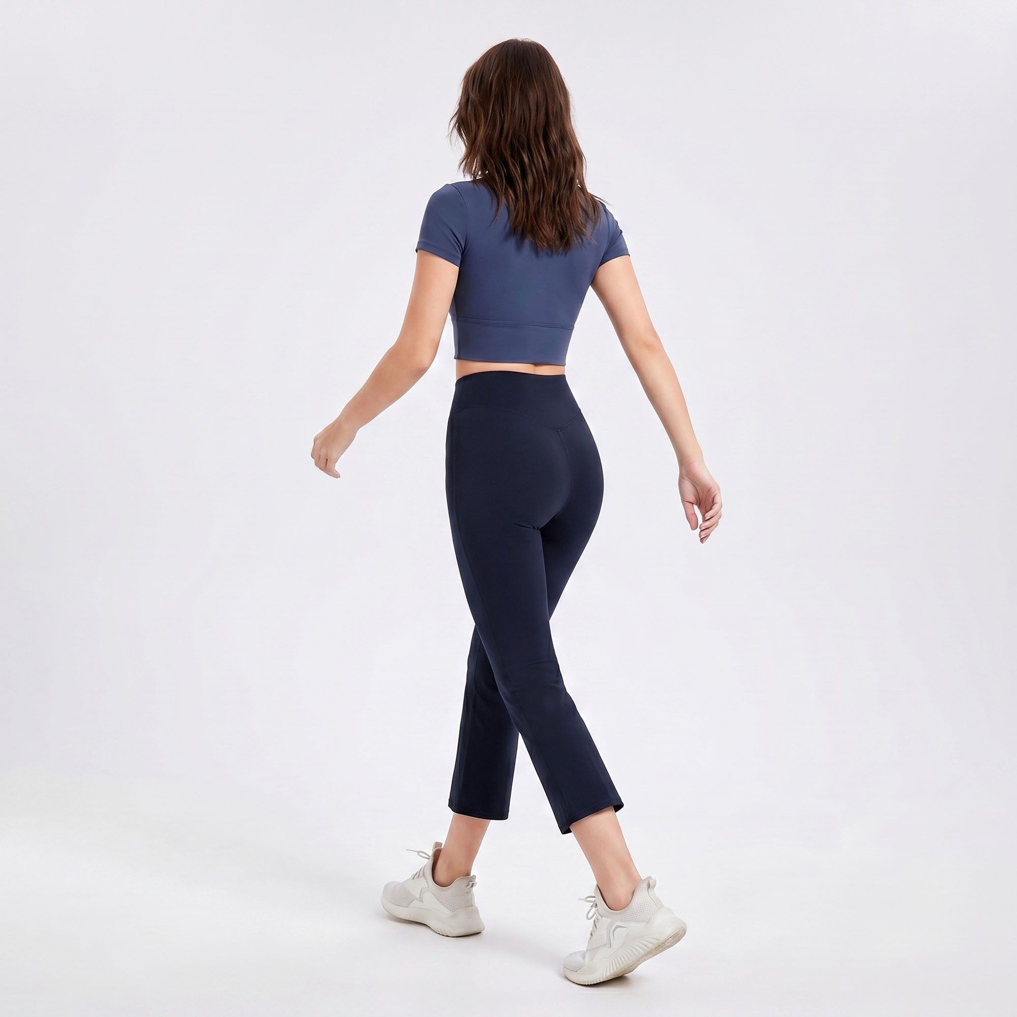 High Waist Cropped Flare Yoga Pants with Wide Waistband Smooth Stretch Workout Leggings