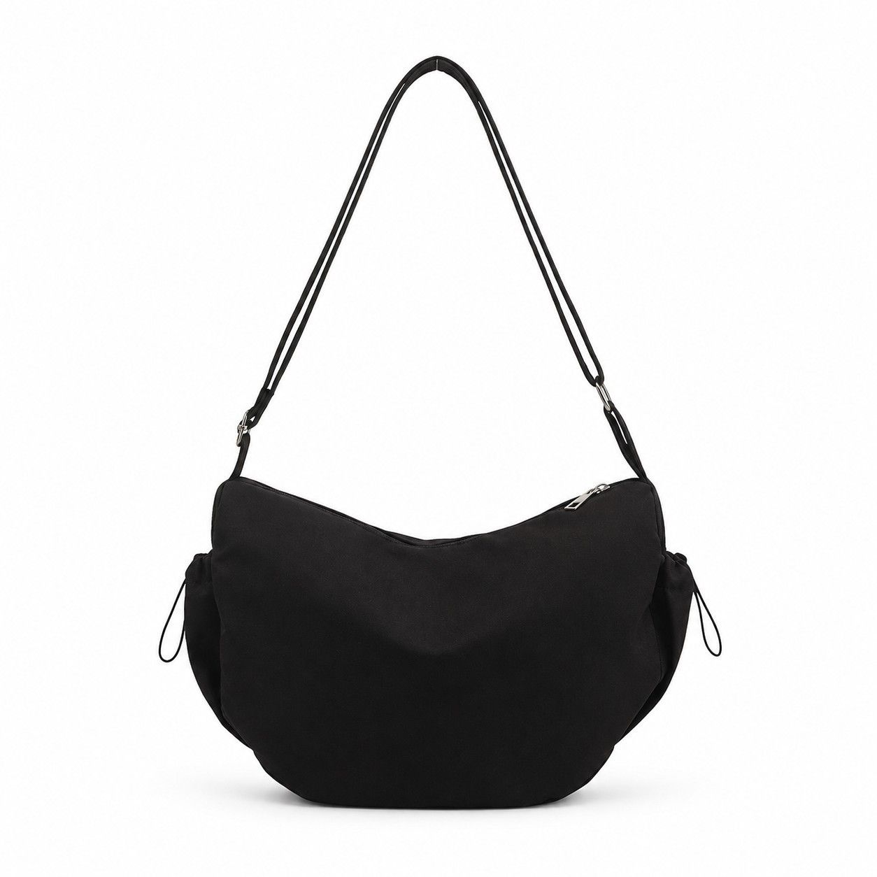 Crescent Crossbody Shoulder Bag with Side Pockets and Adjustable Strap