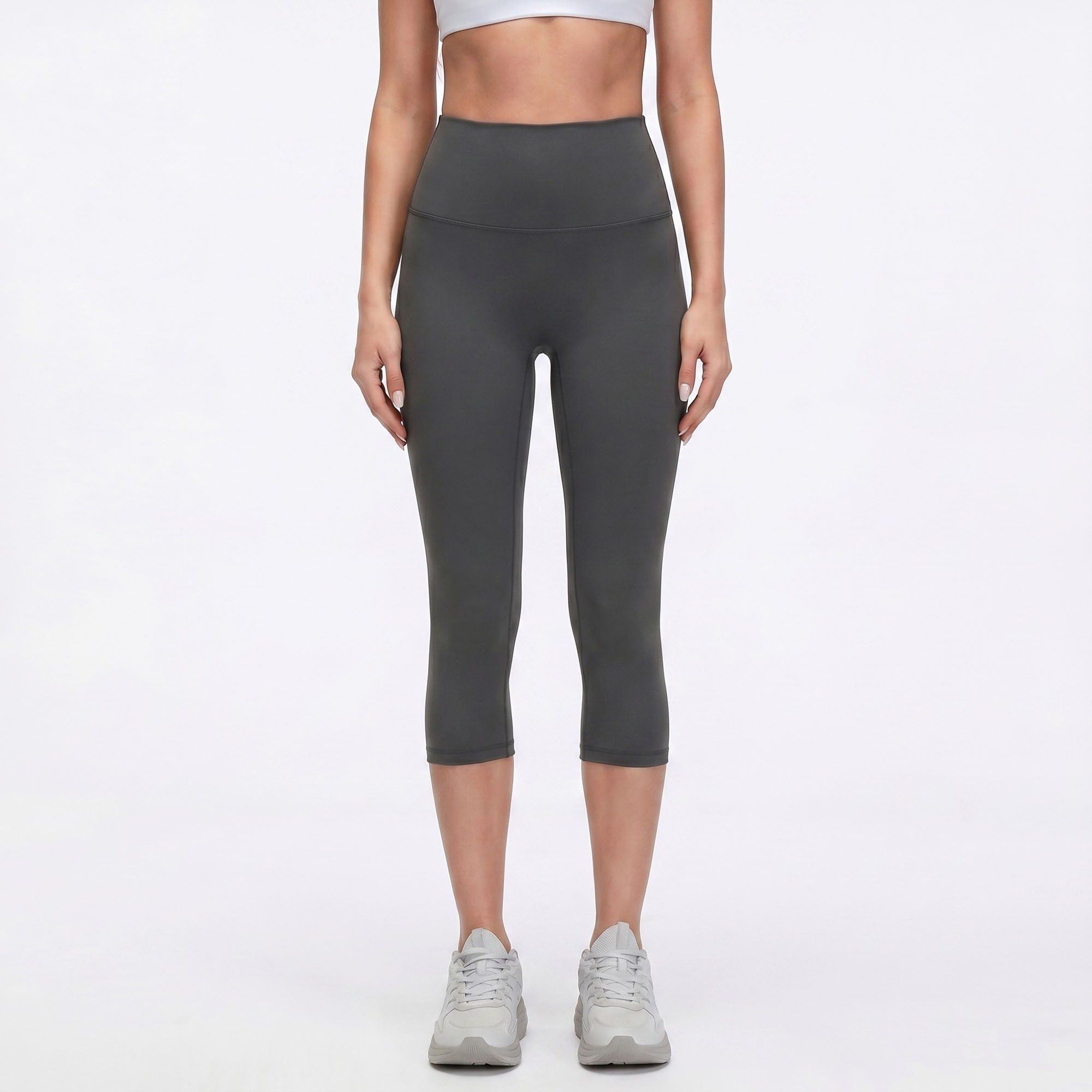 High Waist Capri Leggings with Wide Waistband Smooth Stretch Fit and Pull On Activewear Design