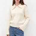 Cable Knit Collared Sweater with Flared Cuffs