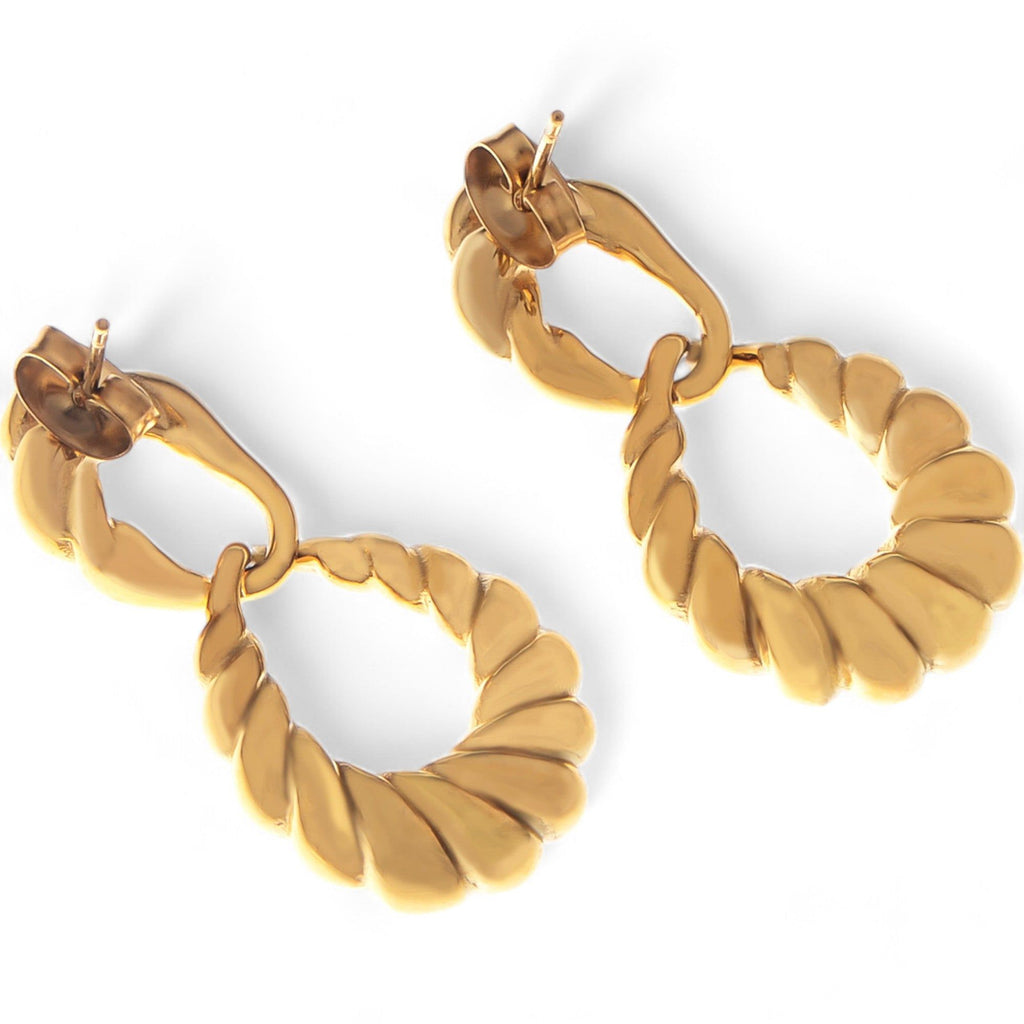 Women's Gold Tone Twisted Hoop Earrings with Sculptural Modern Detail