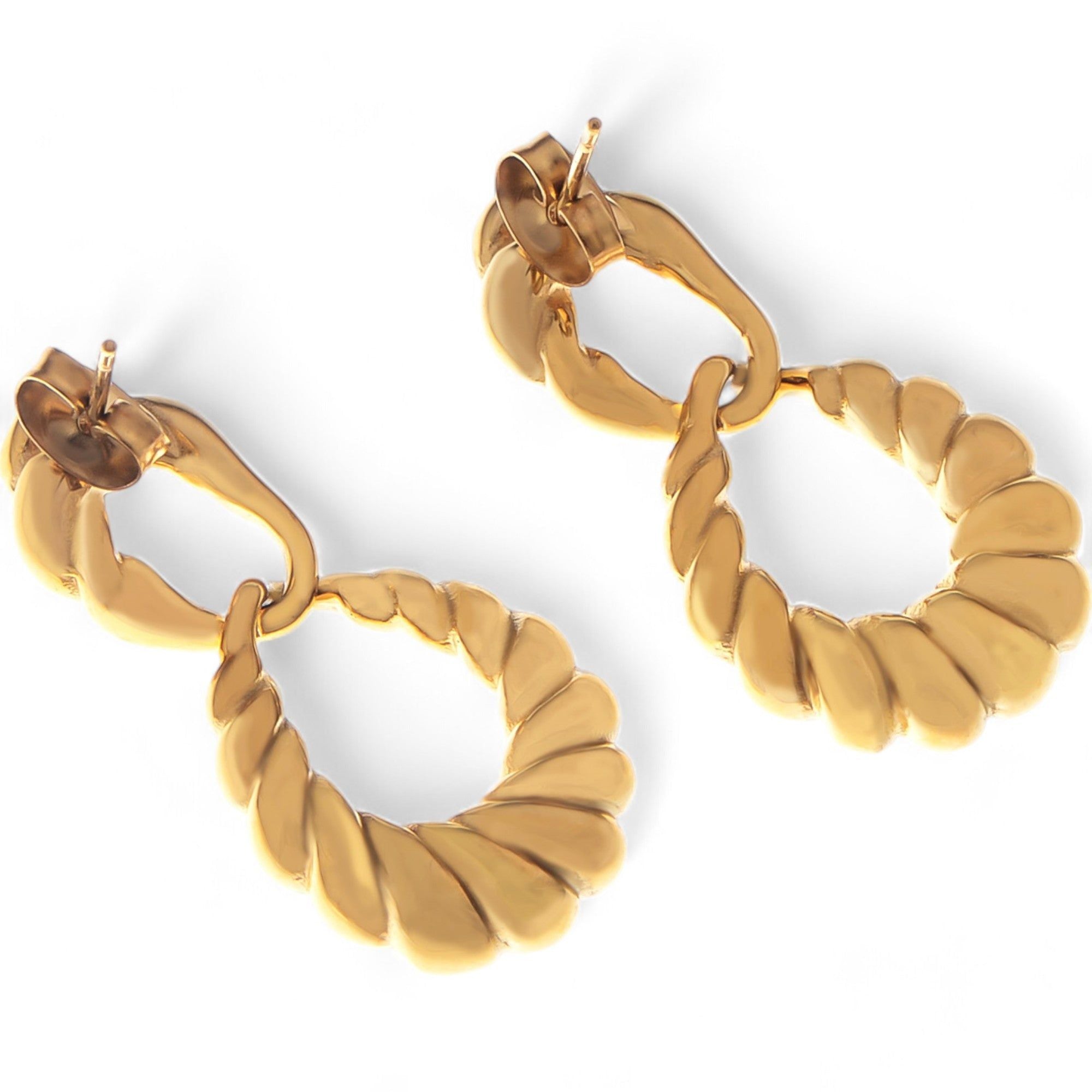 Women's Gold Tone Twisted Hoop Earrings with Sculptural Modern Detail