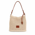 Crochet Woven Shoulder Bag Lightweight Crossbody Handbag with Contrast Trim