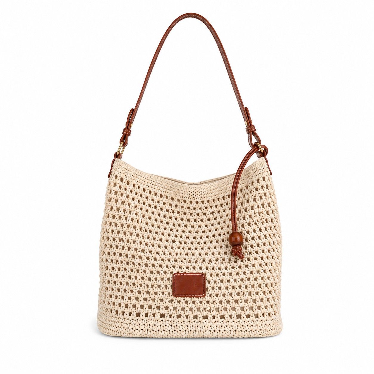 Crochet Woven Shoulder Bag Lightweight Crossbody Handbag with Contrast Trim