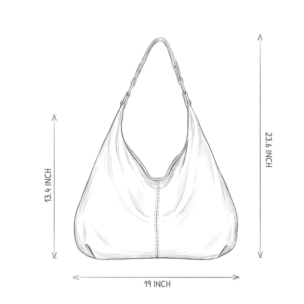 Large Slouchy Hobo Shoulder Bag with Zip Closure and Inner Pockets