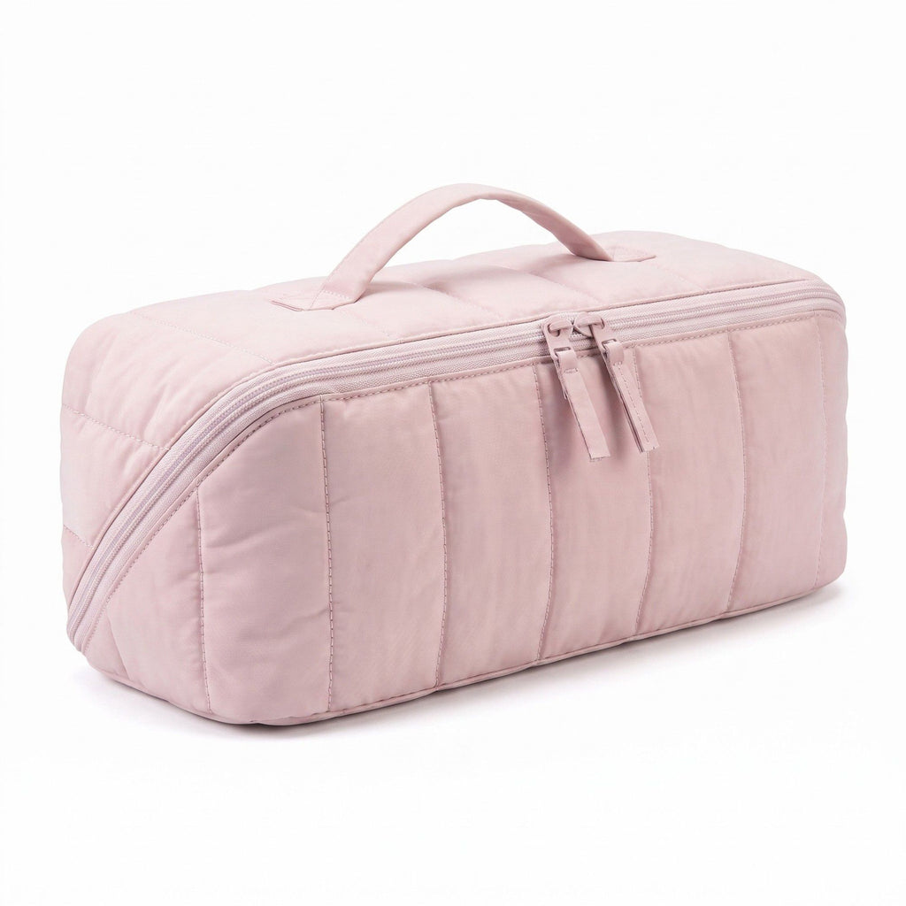Vertical Padded Rectangular Travel Pouch with Top Carry Handle and Dual Zipper Pulls 16.7x5.3x5.3in