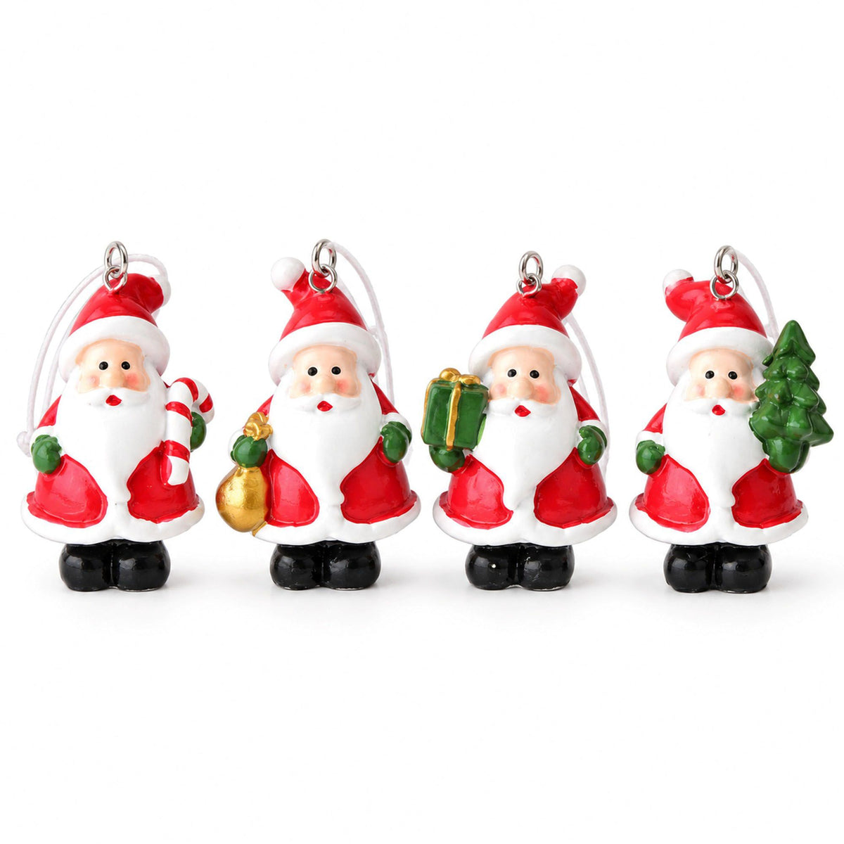 4ct Mini Resin Santa Christmas Tree Ornaments Assorted Holiday Decorations Gift