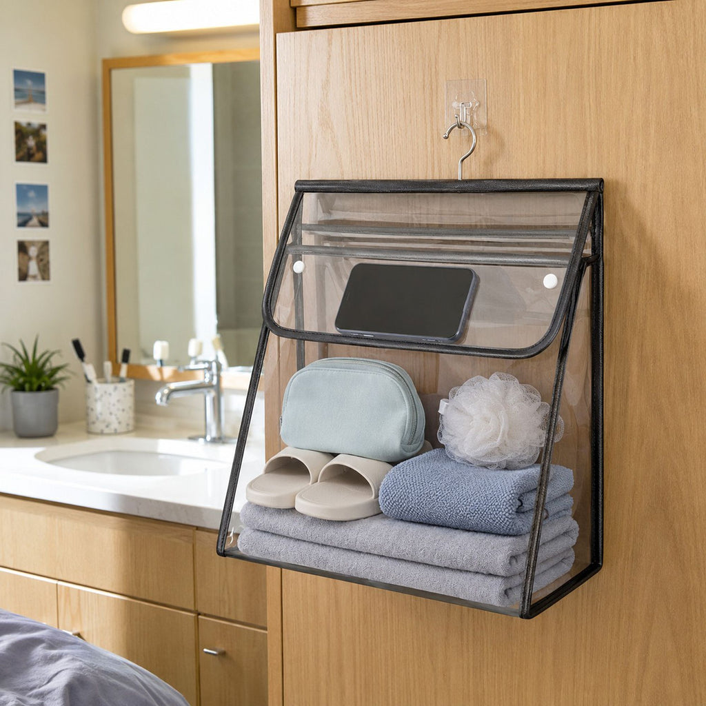 Clear Hanging Wall Storage Bag with Snap Flap Hook Bathroom Organizer