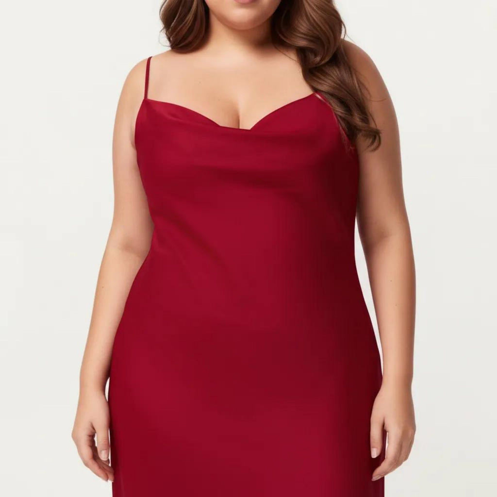Anna-Kaci Lounge Women's Plus Size Satin Slip Nightgown with Adjustable Spaghetti Straps Midi Length Relaxed Fit Sleepwear Dress