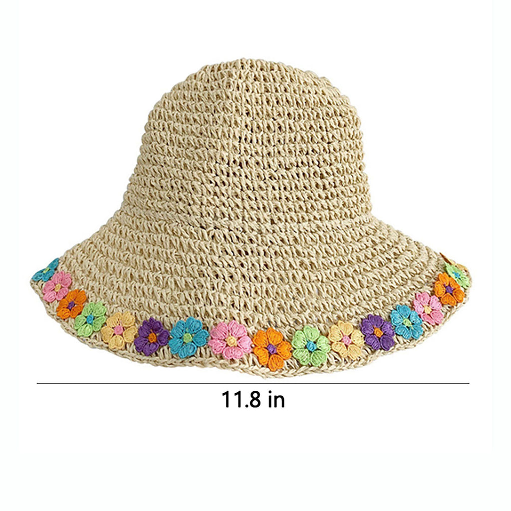 Crochet Bucket Sun Hat with Floral Applique Trim and Soft Brim Design