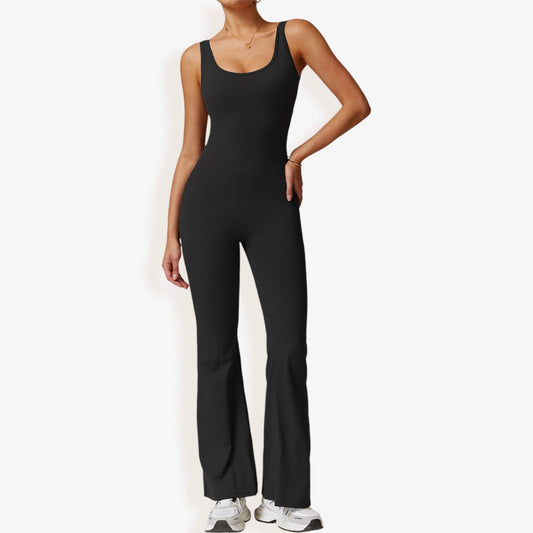 Seamless Flared Bodysuit with Scoop Neck for Activewear