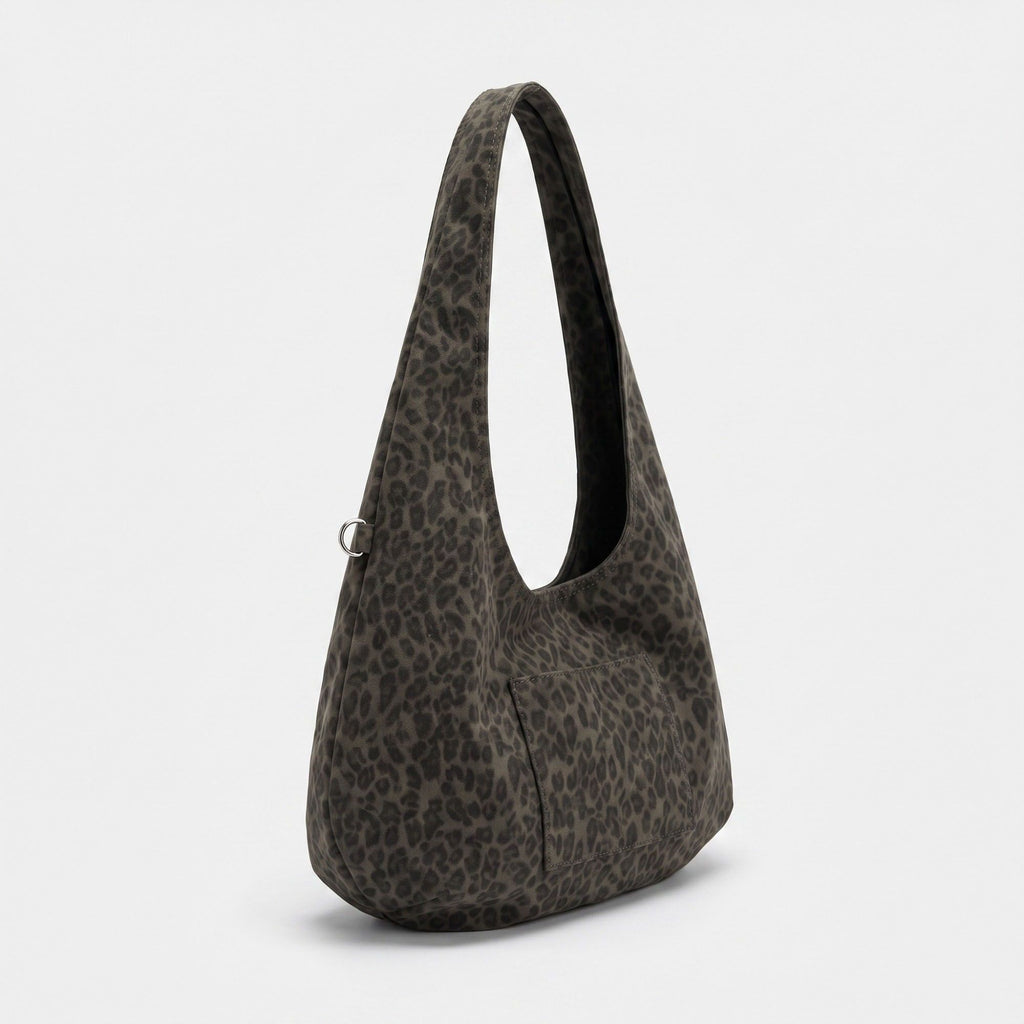 Leopard Print Hobo Tote Bag with Wide Shoulder Strap and Exterior Pocket 12.5x8x0.4in
