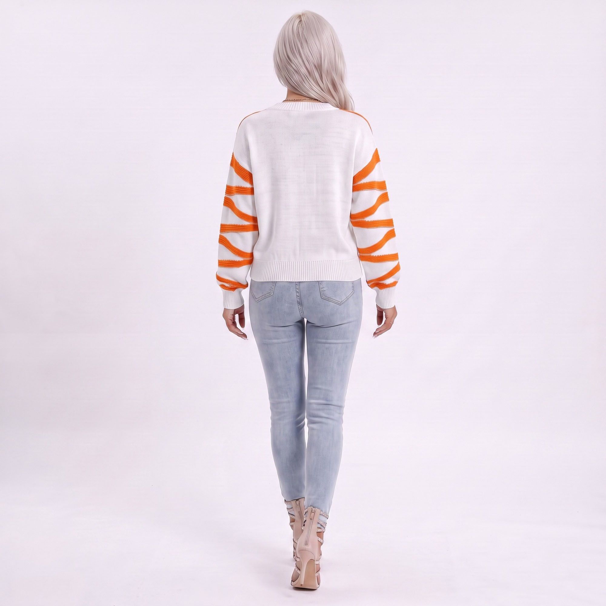 Wavy Stripe Crew Neck Long Sleeve Knit Sweater