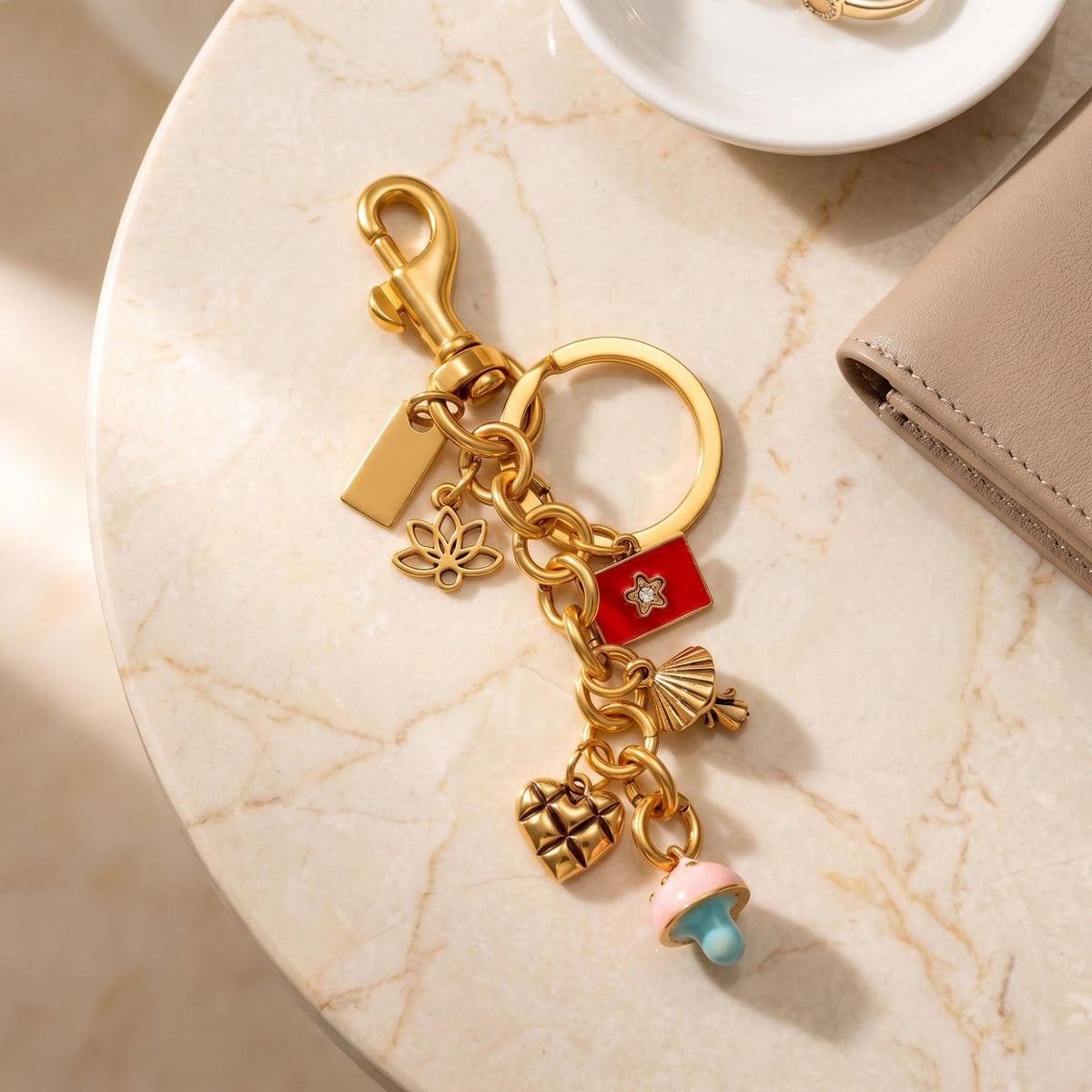 Mushroom Bag Charm Keychain with Heart and Mixed Pendants