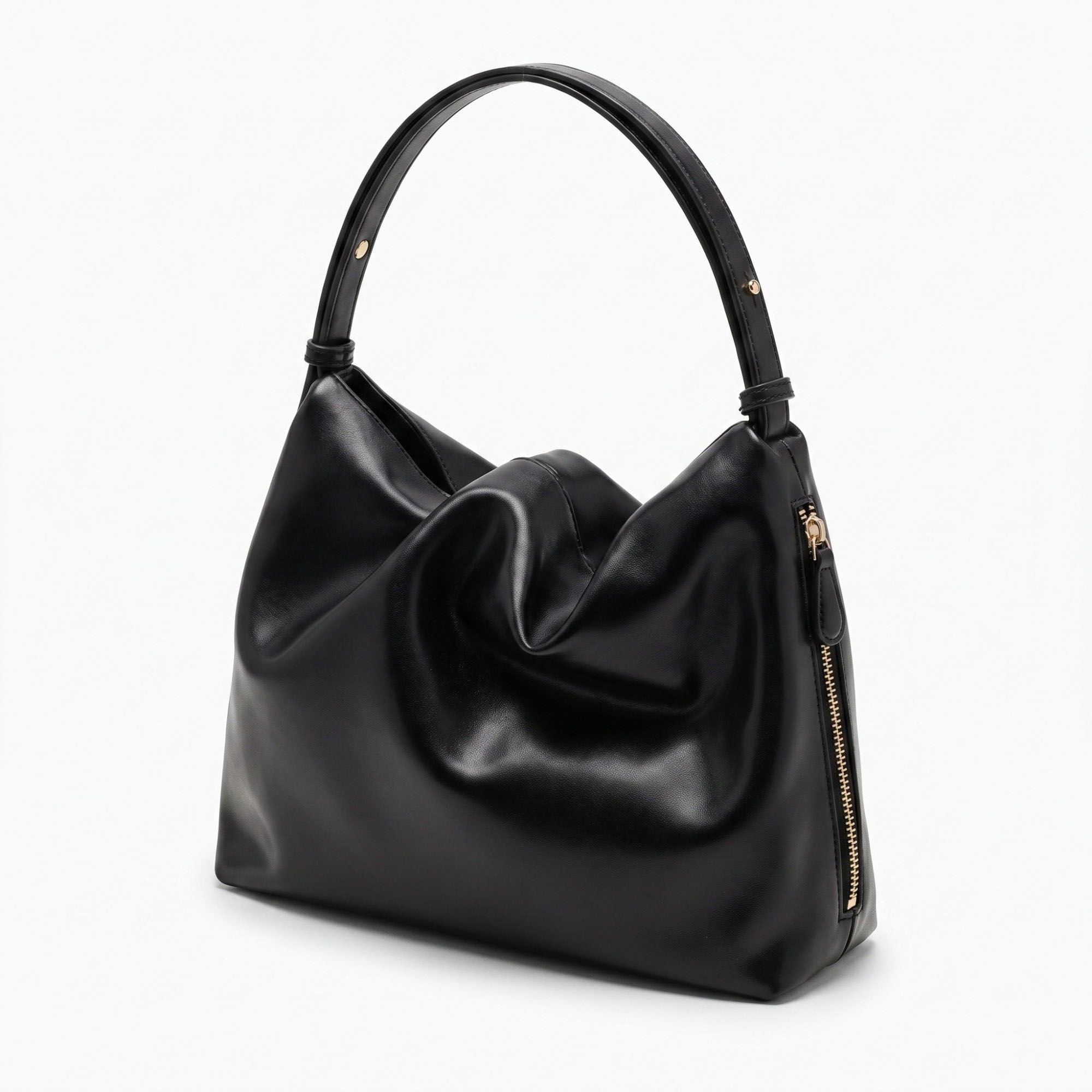 Slouchy Hobo Shoulder Bag with Adjustable Strap and Side Zipper Closure 10x8.5x2.7in