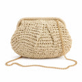 Woven Straw Crossbody Bag Small Chain Shoulder Handbag with Flap Closure