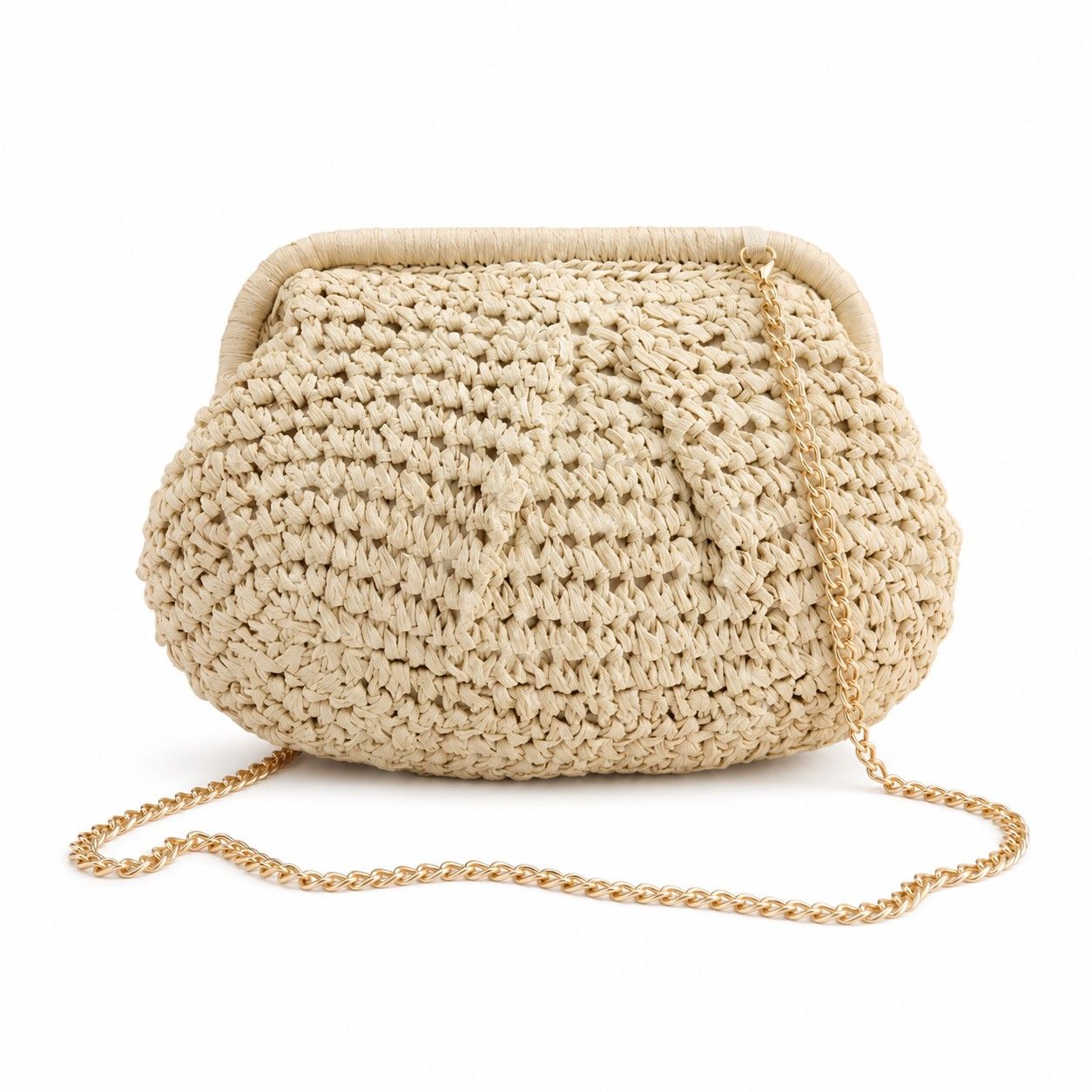 Woven Straw Crossbody Bag Small Chain Shoulder Handbag with Flap Closure