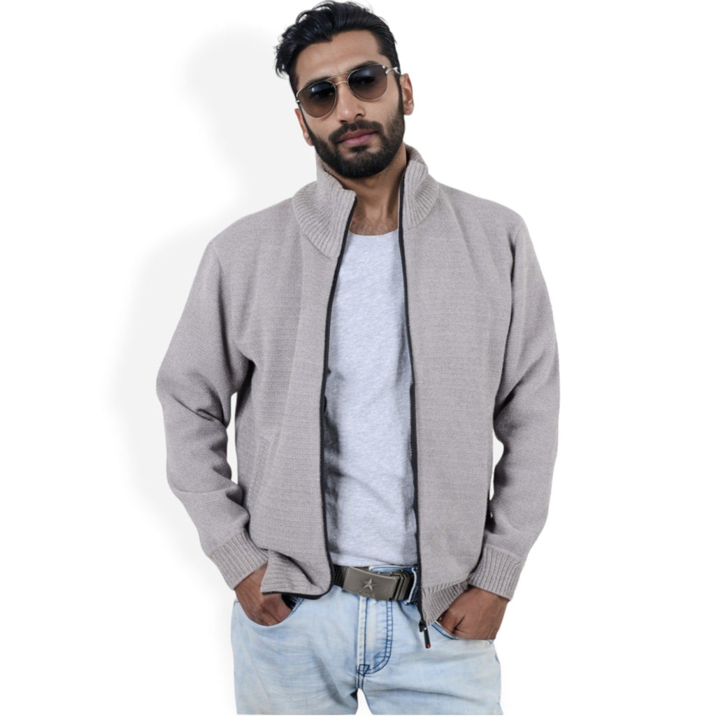 Anna-Kaci Men's Zip-Up Ribbed Knit Cardigan Sweater with Stand Collar