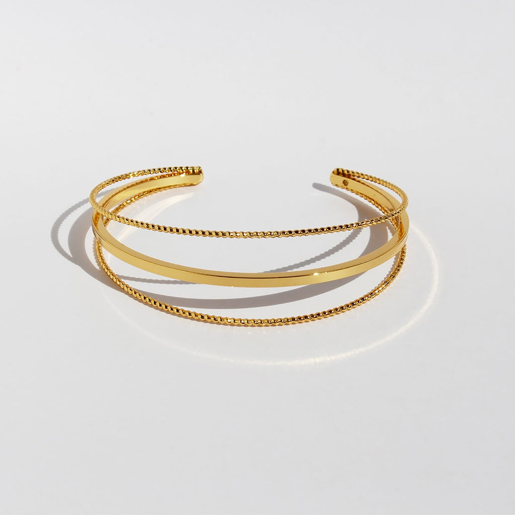 Women's Geometric Layered Cuff Bracelet - Chunky & Chain Mixed Open Bangle for Minimalist Modern Styling