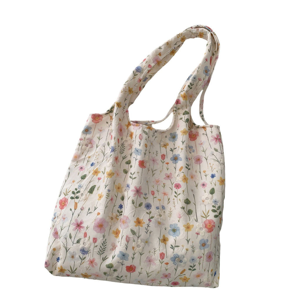 Embroidered Floral Tote Bag for Women, Lightweight Canvas Shoulder Bag for Everyday Use