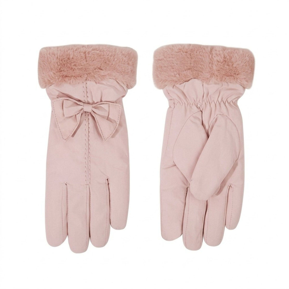 Winter Gloves with Faux Fur Cuffs and Bow Detail 9.8 x 4.7in