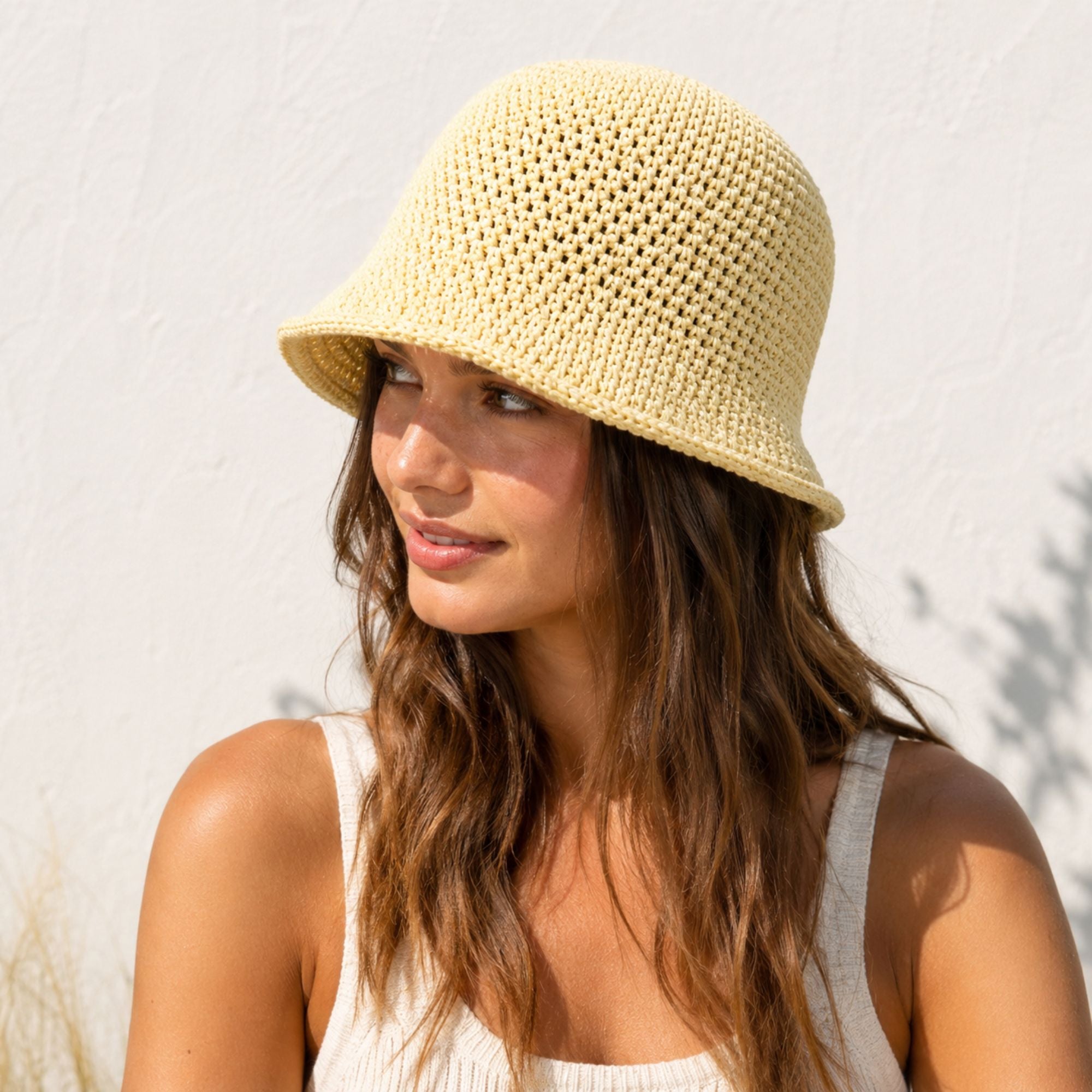 Crochet Bucket Hat with Rolled Brim and Openwork Texture