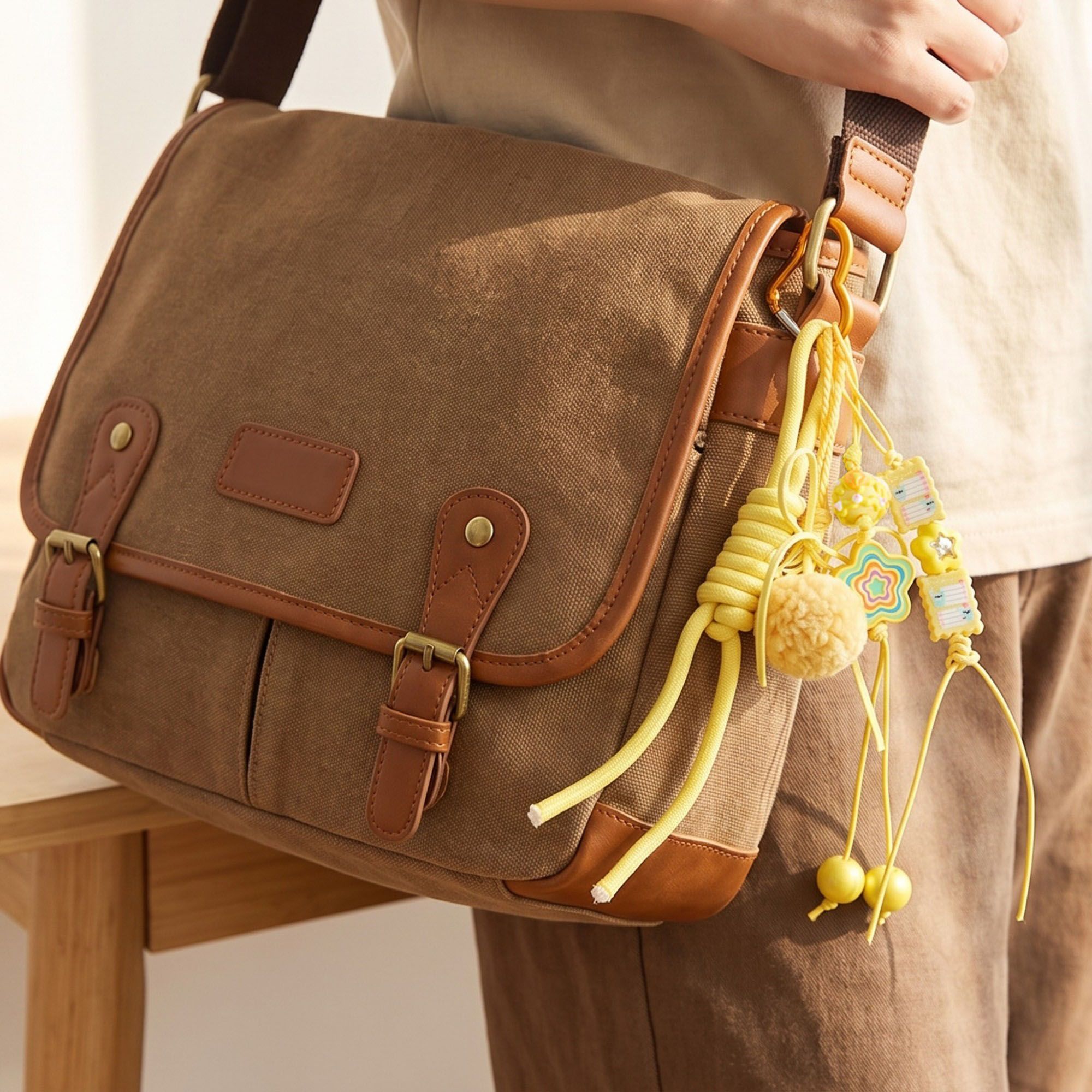 Bag Charm with Hanging Strap and Decorative Accents