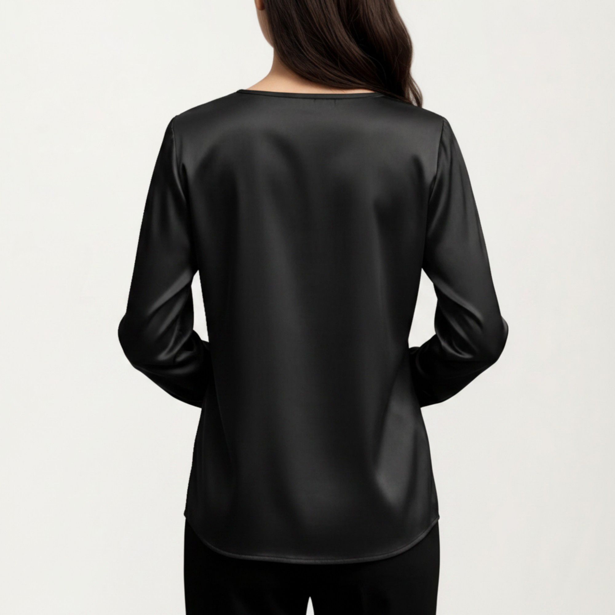 Anna-Kaci Women's Satin V-Neck Blouse with Long Balloon Sleeves and Wide Cuffs