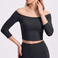 Off Shoulder 3/4 Sleeve Crop Workout Top