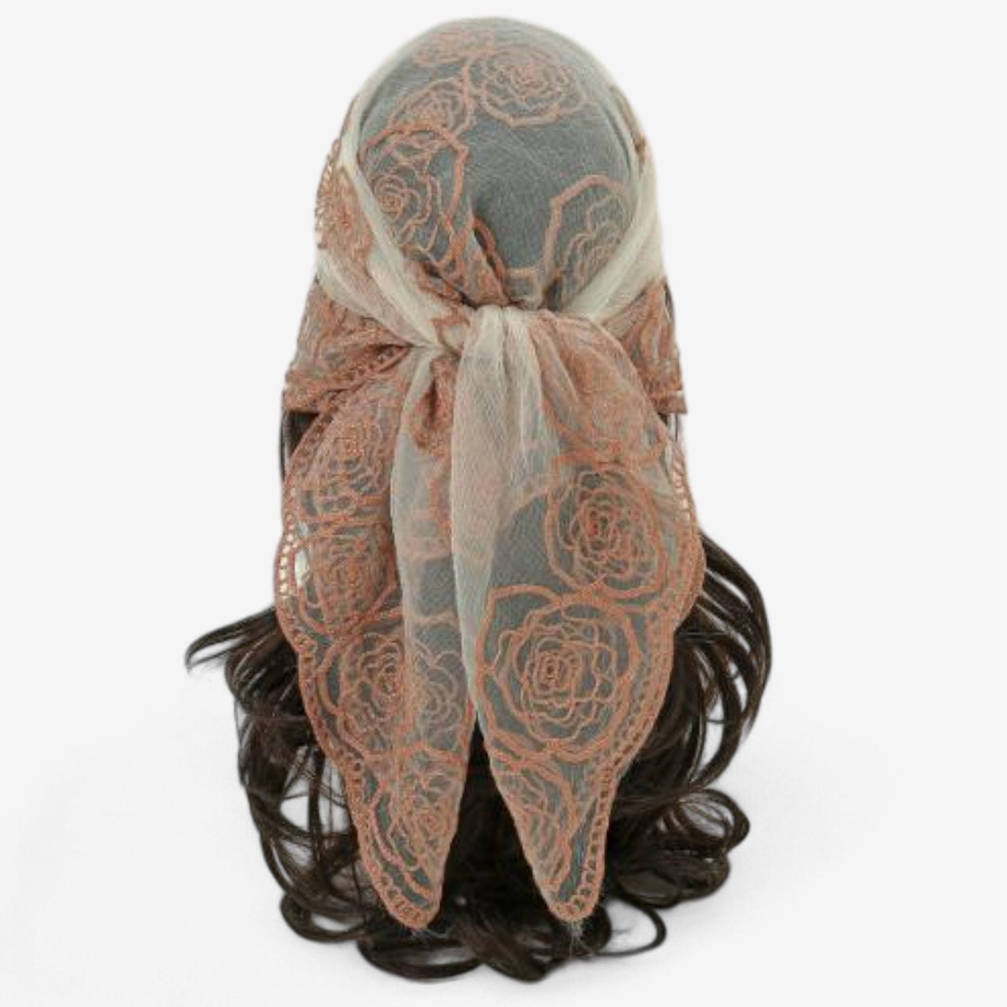 Anna-Kaci Women's Sheer Lace Neck Scarf with Embroidered Rose Floral Edging and Scalloped Trim Detail
