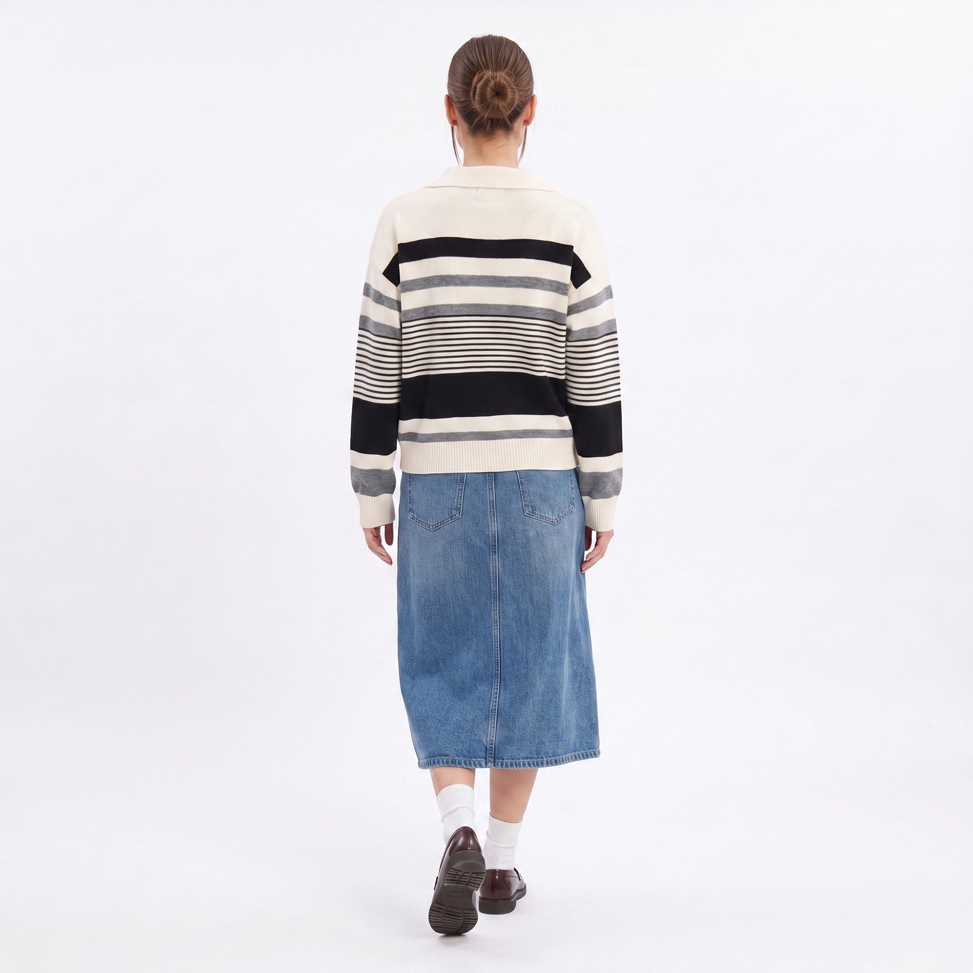 Striped Collared Button Front Knit Cardigan Sweater