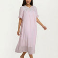 Short Sleeve Nightgown with Embroidered Collar and Ruffle Cuffs