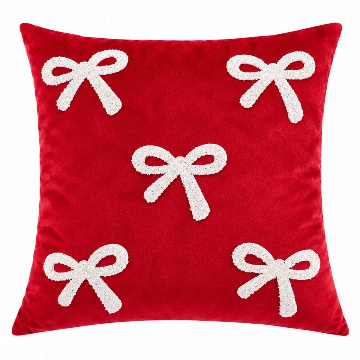 1 Piece Decorative Bow Throw Pillow Cover Soft Velvet Christmas Accent 18 x 18 Inch