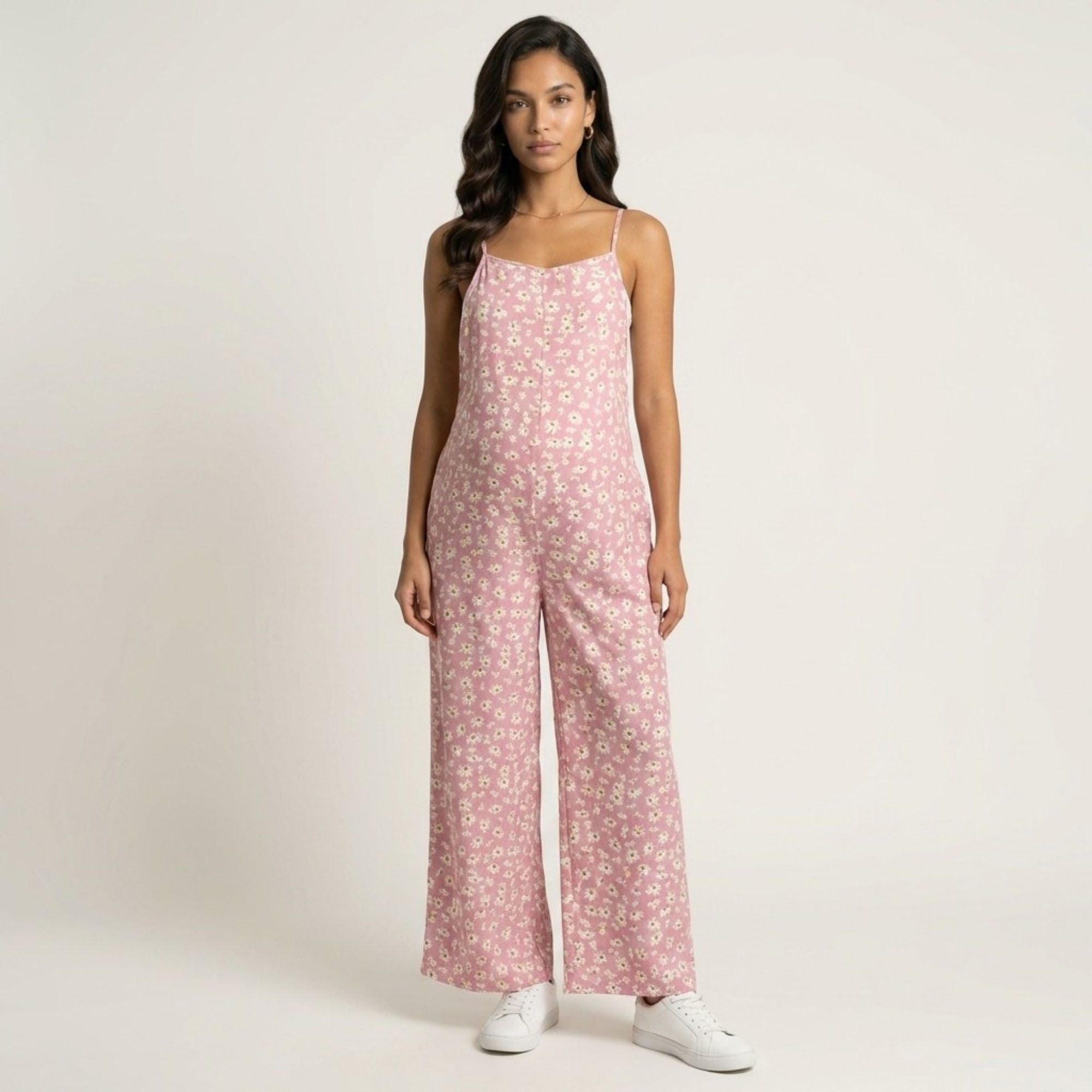 Anna-Kaci Women's Floral Print Jumpsuit Spaghetti Strap Sleeveless Wide Leg Relaxed Fit One Piece