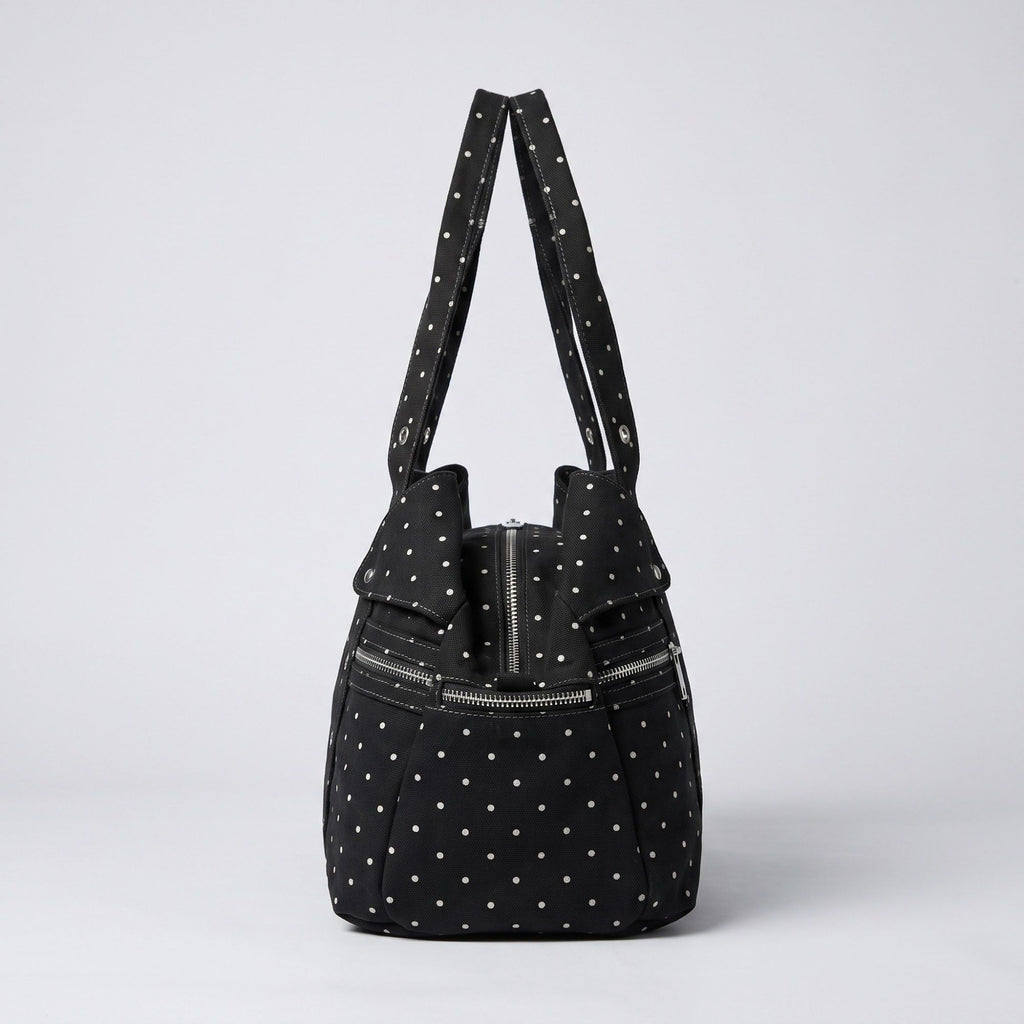 Polka Dot Multi-Pocket Shoulder Bag with Zip Closure