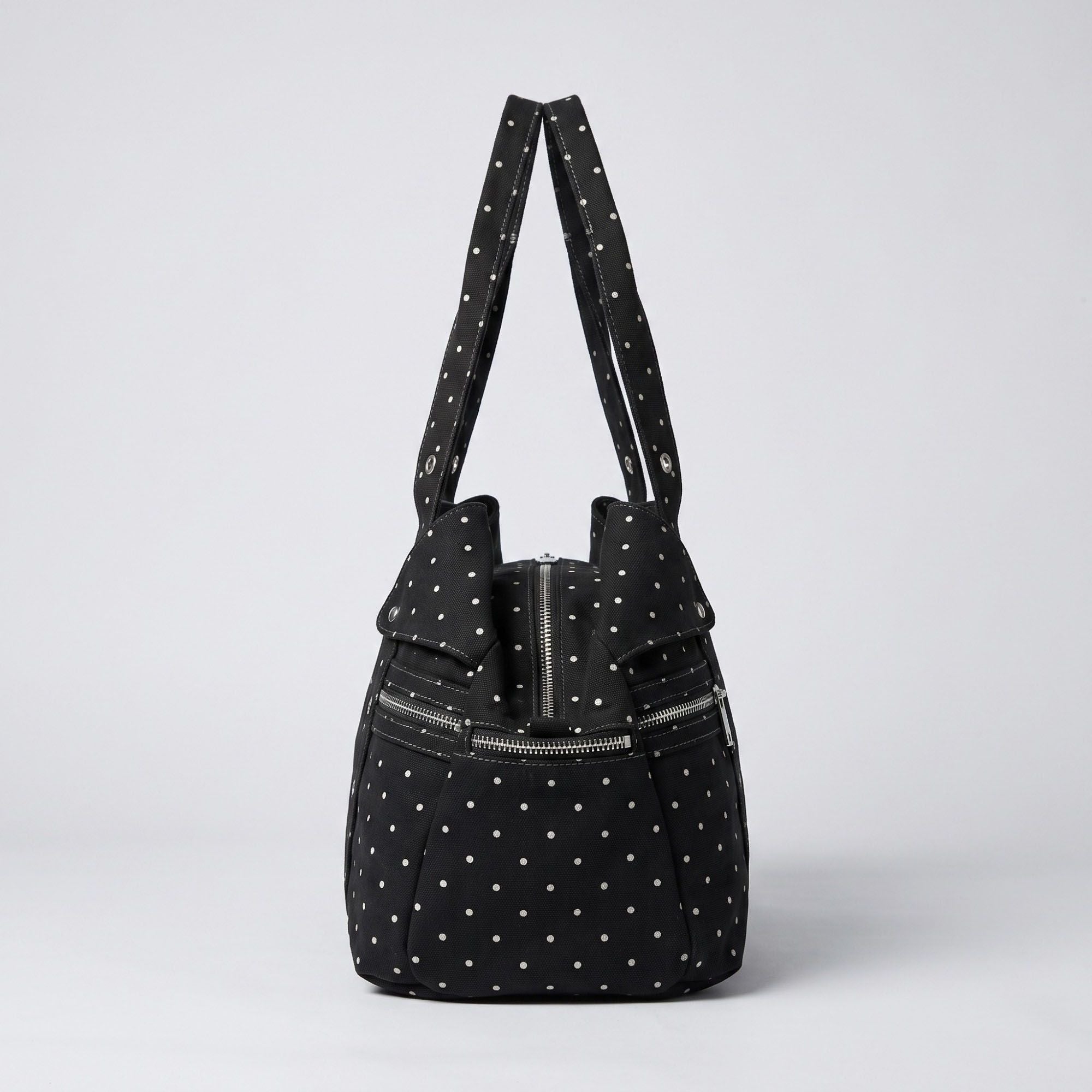 Polka Dot Multi-Pocket Shoulder Bag with Zip Closure