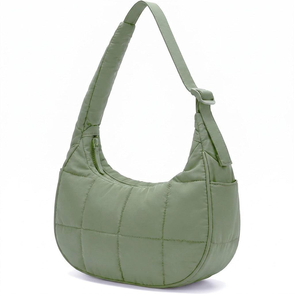Quilted Hobo Shoulder Bag with Adjustable Strap and Side Pockets 10x4x6.5in