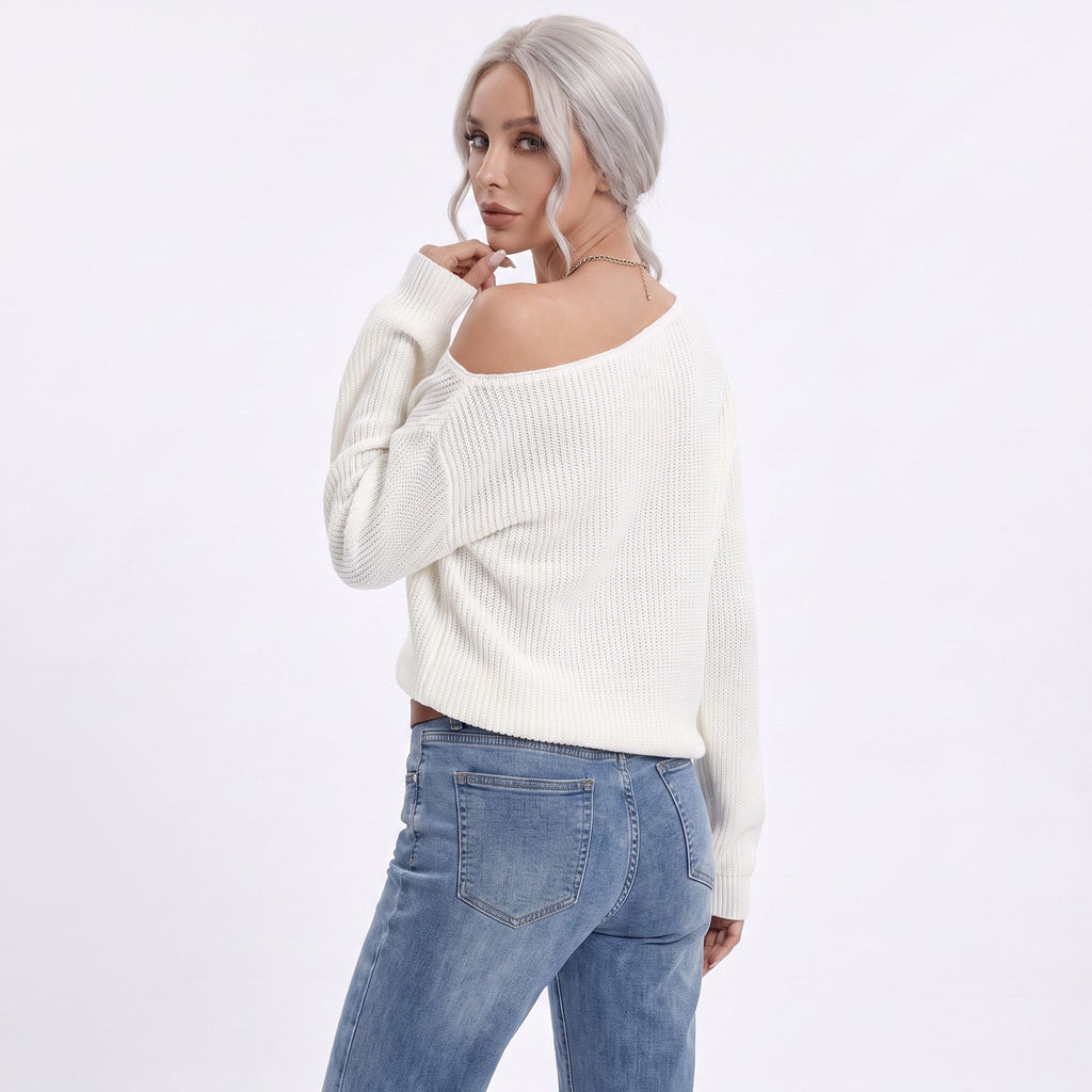Oversized Off Shoulder Long Sleeve Knit Pullover Sweater
