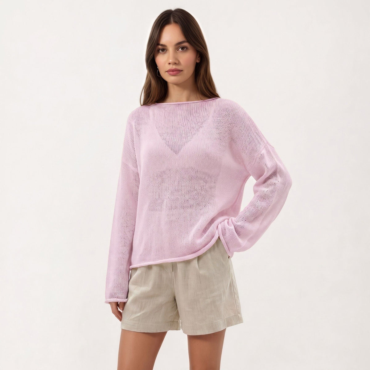 Saco de punto abierto ligero de manga larga Anna-Kaci para mujer con ajuste relajado y textura sutilmente transparente