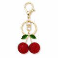 Rhinestone Cherry Bag Charm Keychain with Gold-Tone Lobster Clasp