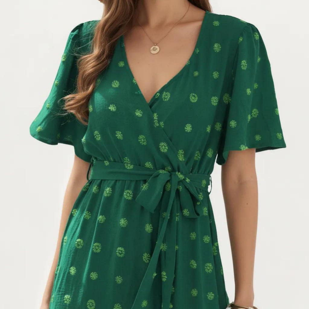 Anna-Kaci Women's Short Sleeve Maxi Dress with Wrap Front Waist Tie and Tiered Skirt