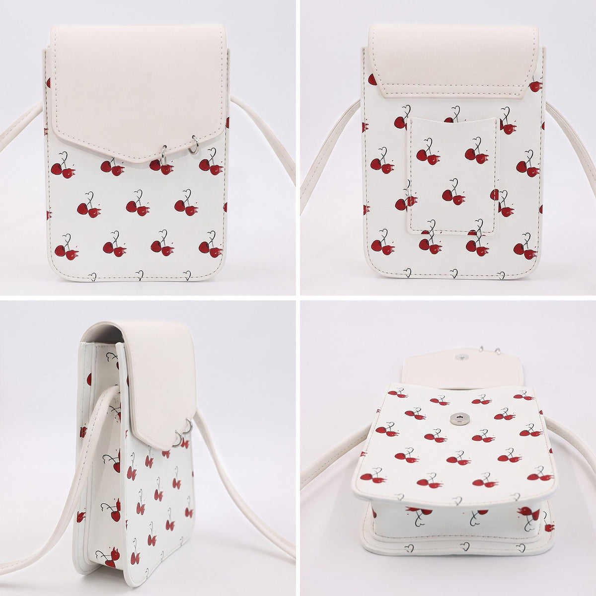 Cherry Print Flap Phone Crossbody Bag