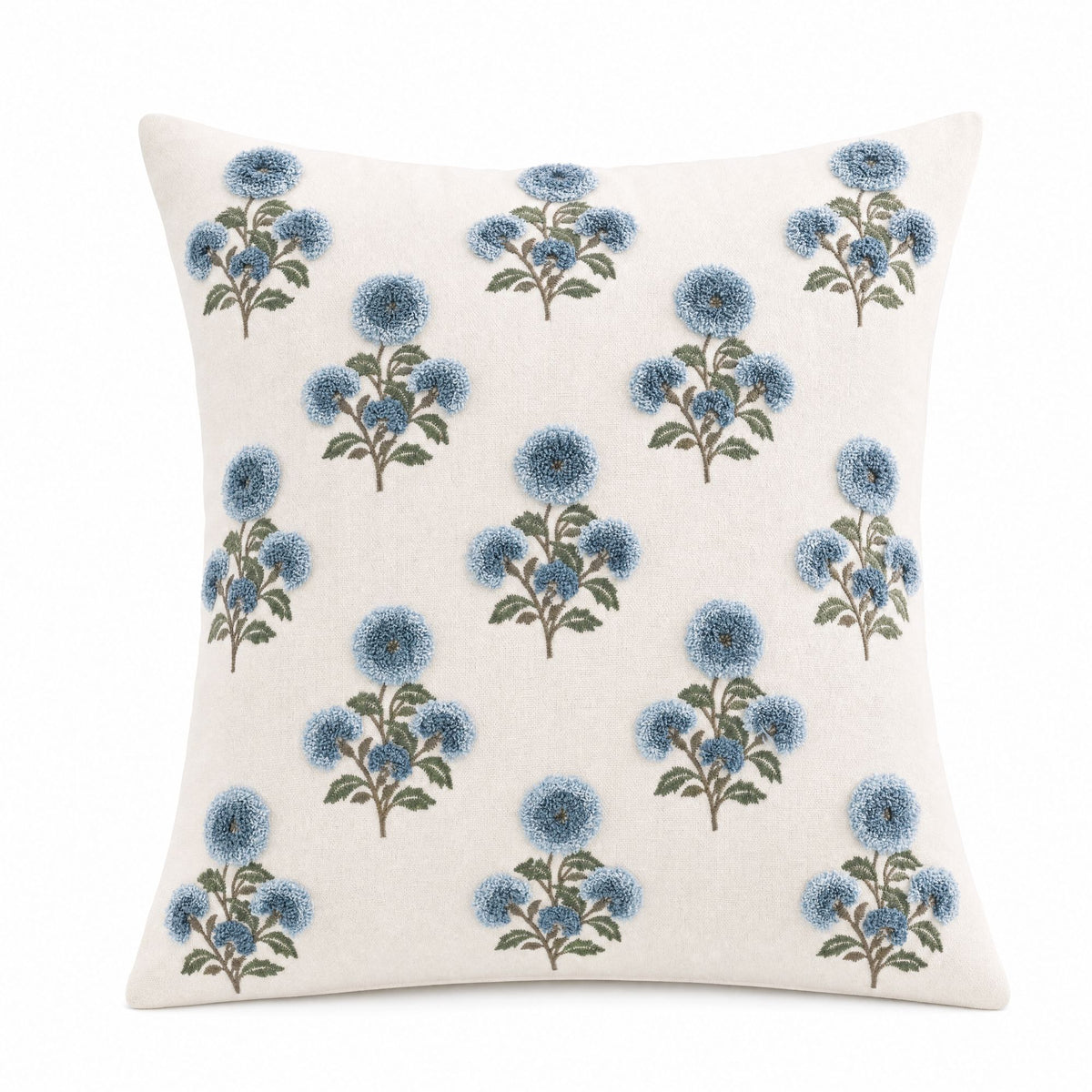 Square Floral Embroidered Throw Pillow Cover Textured Botanical Cushion