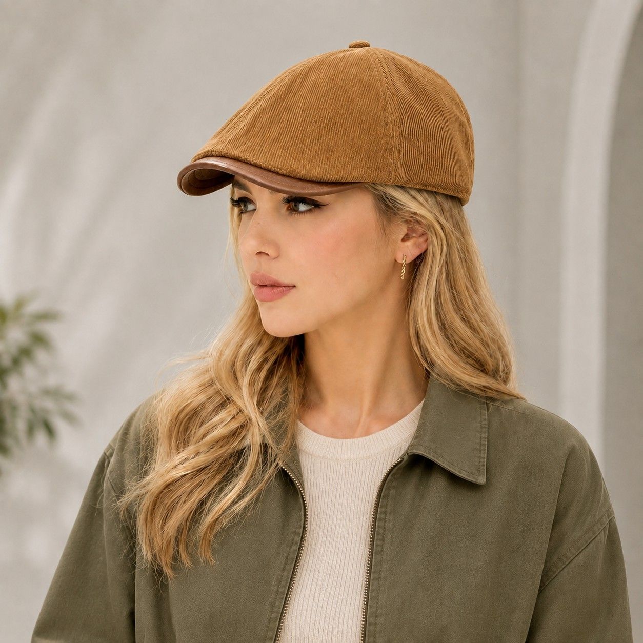 Corduroy Newsboy Cap Adjustable Short Brim Vintage Fall Winter Hat