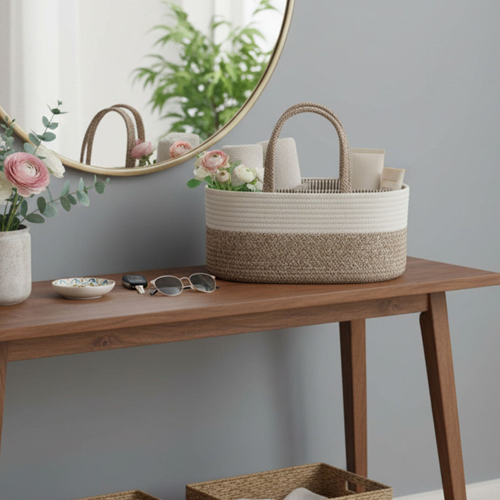 Woven Rope Storage Basket Organizer Bin and Divider Soft Cotton Basket for Closet Shelf Organization