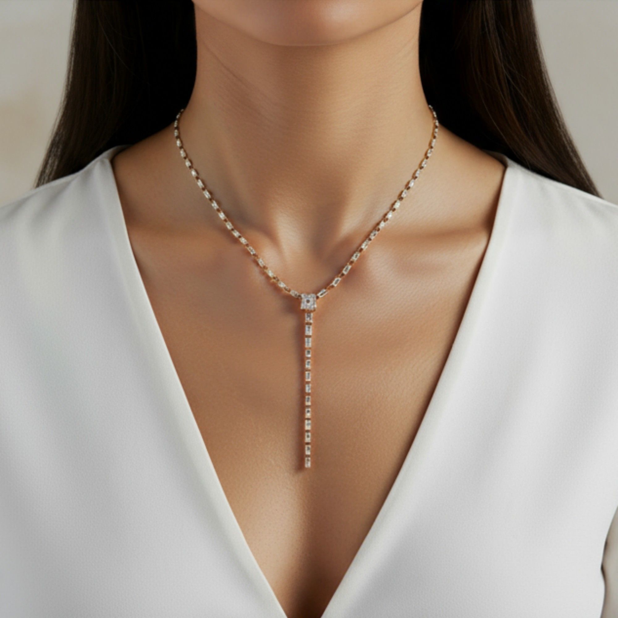 Women's Delicate Drop Pendant Necklace with Elegant Linear Chain Accents and Sparkling Detailed Centerpiece